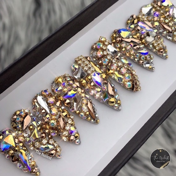 Bling Press on Nails Free Prep Kit Luxurious Swarovski Diamond for