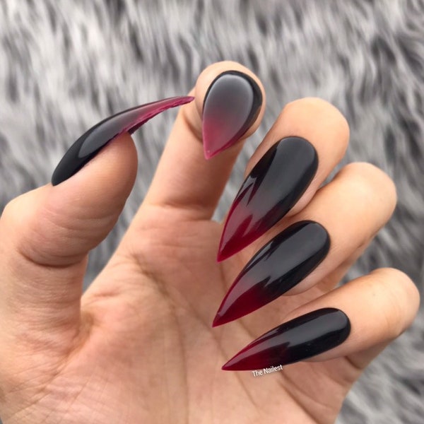 Vamp Black Red Ombre Glossy Halloween Press On Nails | Any Shape | Fake Nails | False Nails | Glue On Nails