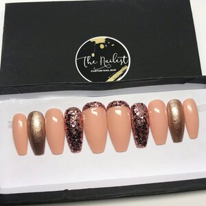 Pink Rose Gold Chunky Glitter Shimmer Press On Nails Fake Nails False Nails Glue On image 3