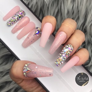 Frosty the Pink, Pink Matte Glittered Press On Nails | Any Shape | Fake Nails | False Nails | Glue On