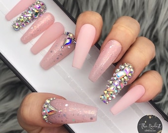 Frosty the Pink, Pink Matte Glittered Press On Nails | Elke vorm | Nepnagels | Valse nagels | Lijm op
