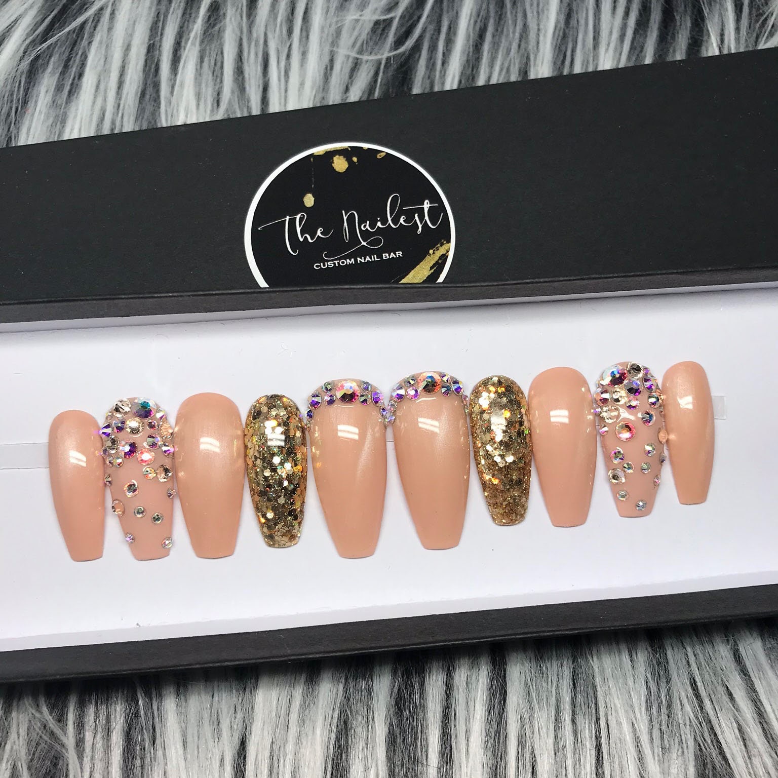 Nude Gold Swarovski Crystal Glossy Press On Nails Unicorn | Etsy