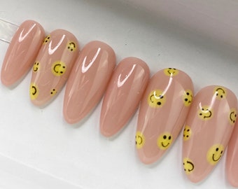 Classic Smiley Face | Press On Nails | Any Shape | Fake Nails | False Nails | Glue On Nails