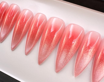 Handmade- Kawaii Blush Cateye Press On Nails | Any Shape | Fake Nails | False Nails | Glue On Nails
