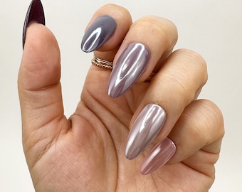 Multi Cool Nude Chrome Glazed Press On Nails | Any Shape | Fake Nails | False Nails | Glue On