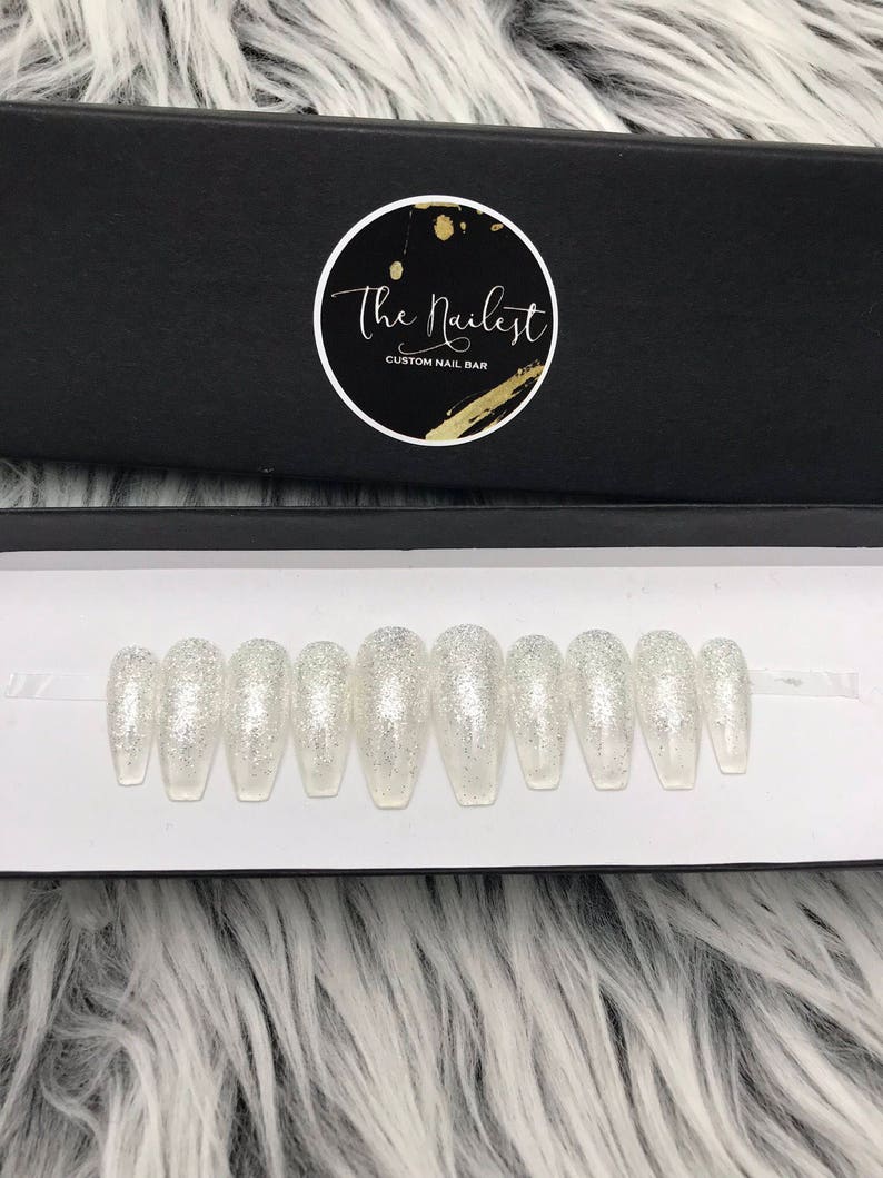 Clear Crystal Silver Mixed Glitter Ombre W/ Hard Gel Press on Etsy