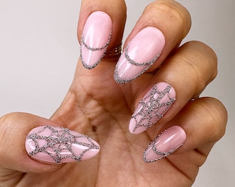 Silver Creepy Web Halloween | Press On Nails | Fake Nails | False Nails | Glue On Nails  | The Nailest