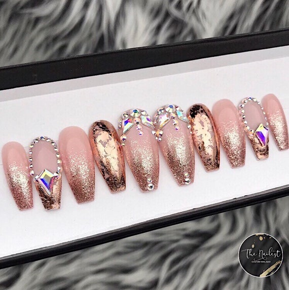 Bijou Bijou Nude Glitter Ombre Nails with Crystals