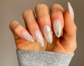 Clear Starburst Glitter Press On Nails | Any Shape | Fake Nails | False Nails | Glue On Nailest