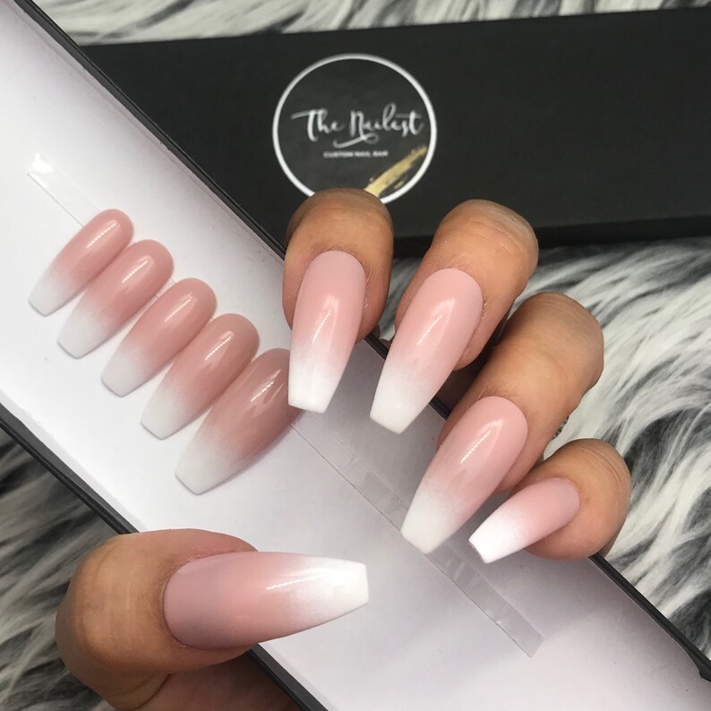 Soph Pink And White Ombre Nude Blend Baby Boomer Press On Etsy