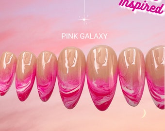 Barbie Inspired Collection- Pink Galaxy Marble Press On Nails | Any Shape | Fake Nails | False Nails | Glue On Nails