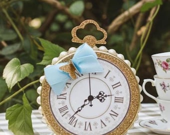 Alice in Wonderland Clock Favor Boxes: Birthday Party Table Decoration (6pcs)