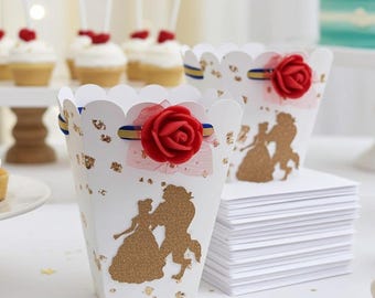 Beauty and the Beast Favor Boxes: Princess Belle Birthday Party Decor - Set of 6