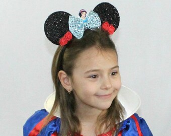 Flower Mickey Ears Headband, Mickey Headband, Snow White, Snow White  Ears,  Mickey Ears ,Mickey