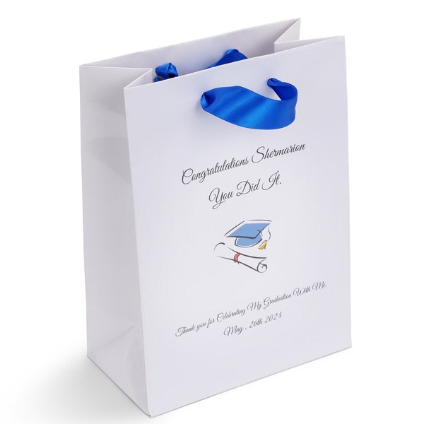 Personalized Graduation Party Favor Gift bags Class of 2023 with Blue Satin Ribbon, High School or College Graduation Celebrations