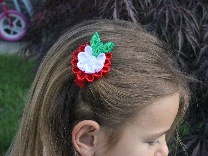 Flower Girl Hair Bow Red And White Baby Hair Clip Wedding Etsy
