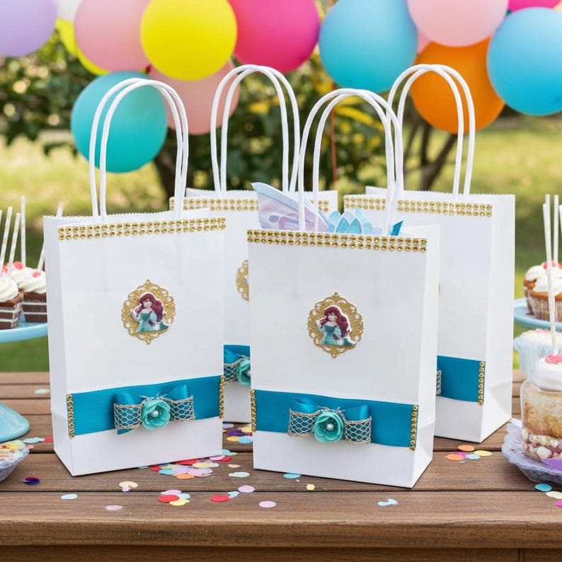Princess Ariel Birthday party favor gift bags. This cute favor bag is great for parties, birthdays, and for small gifts. These favor bags are designed based off of Disney Ariel .