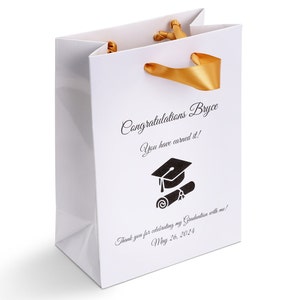 Personalized Graduation Party Favor Gift bags with Gold Satin Ribbon,  Class Of 2024 High School or College Graduation Celebrations