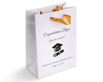 Personalized Graduation Party Favor Gift bags with Gold Satin Ribbon,  Class Of 2024 High School or College Graduation Celebrations