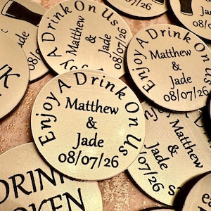 Fichas para bebidas personalizadas de plata, regalos de boda, círculos, fiestas, celebraciones, eventos empresariales, acrílicos, pubs
