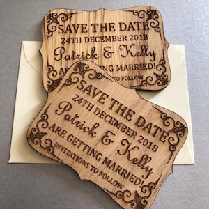 8cm Inciso Stile Reale In legno Matrimonio Salva la data Magnete Invita Biglietto Quercia