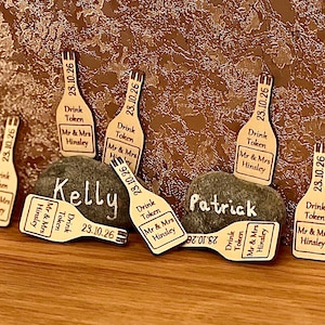 Fichas de bebida de abedul personalizadas, regalos de boda, botellas de champán, celebración de fiestas, copas de champán de madera, disfruta de una bebida por nuestra cuenta