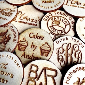 Personalised Birch Drink Tokens for Bar Pub Restaurant Company Circles Party Celebration Wooden Money Free Contactless