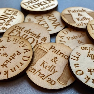 Fichas de bebida de abedul personalizadas Regalos de boda Círculos Celebración de fiesta Madera