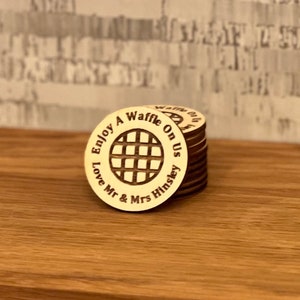 Fichas personalizadas de gofres de comida de abedul para bodas, bar, pub, restaurante, empresa, círculos, celebración de fiestas, dinero de madera, sin contacto, sostenible