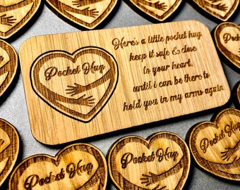 Oak pocket hug isolation card / Gift. Send a hug to your loved ones, never feel alone! Wooden letterbox gift. Post a hug. Keep safe