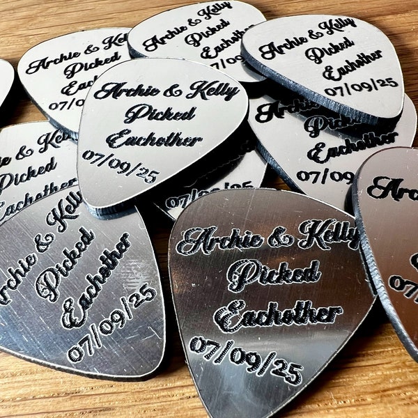 PERSONALISED GUITAR PLECTRUM Acrylic Music Themed Wedding Table Confetti Gift Favours Birthday Party Celebration Scatter silver