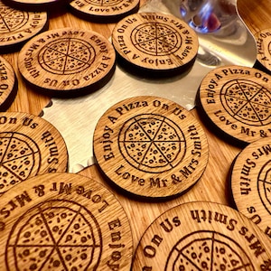 Fichas de pizza de roble personalizadas para obsequios de comida de boda Círculos Celebración de fiestas Logotipo de empresas de madera Bebida