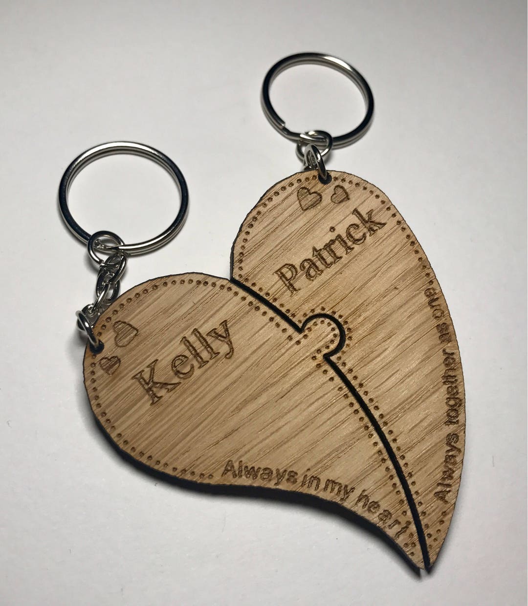 Set of 2 Personalised Wooden Half Heart Keyrings Lisa Angel Homeware Collection Keyring Engraved Traditional