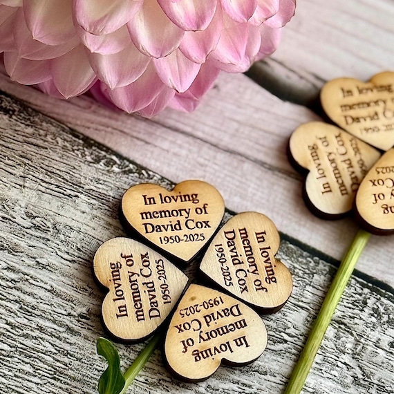 Personalised Wooden Memorial Hearts – Funeral Favours – In Loving Memory Keepsakes – Celebration of Life Tokens