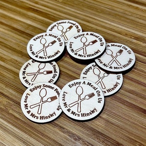 Fichas de comida de abedul personalizadas para regalos de boda Círculos Fiesta Celebración Madera Empresas Logotipo Bebida