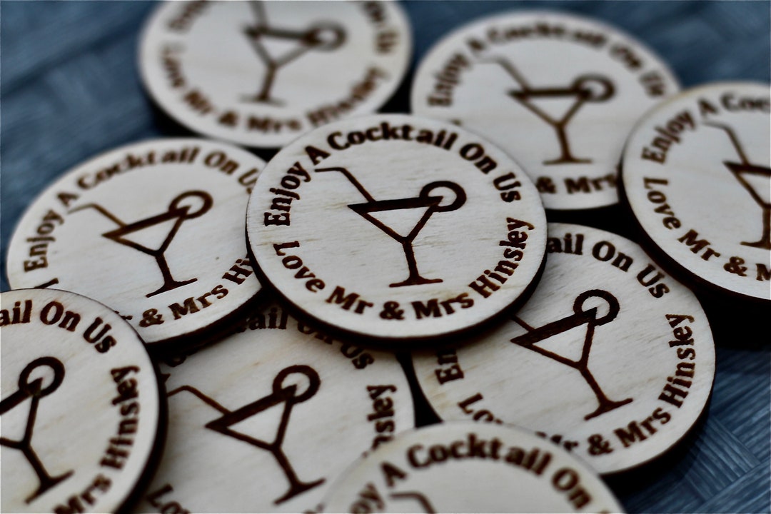 Personalised Birch Cocktail Tokens Wedding Favours Circles party ...