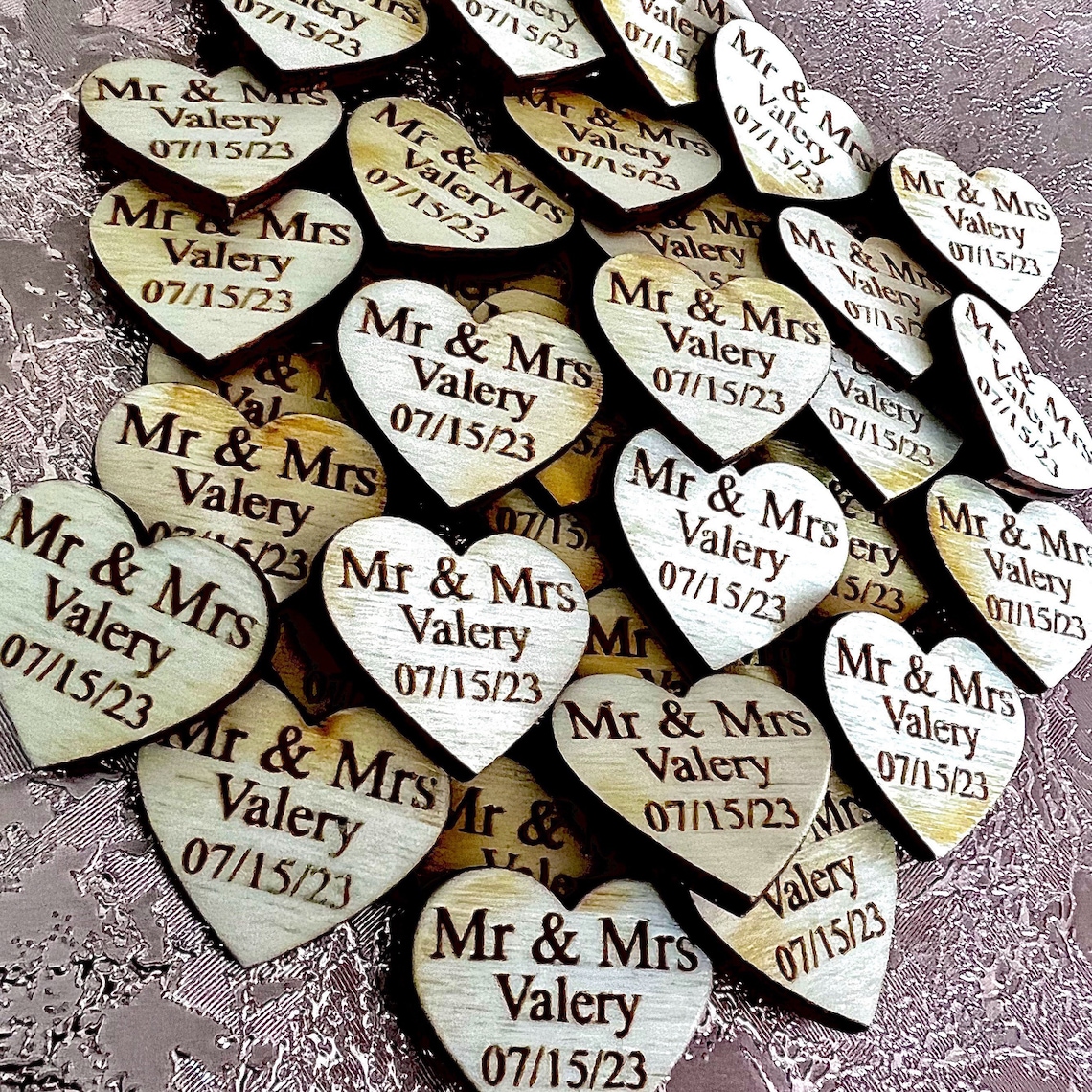 Wooden Love Heart Table Decorations Personalised Wedding Etsy