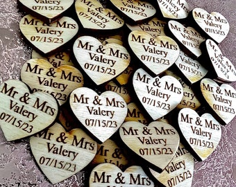 Wooden Love Heart Table Decorations Personalised Wedding Favours Confetti Mr Mrs Valentines Day