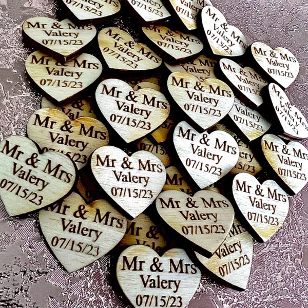 Wooden Love Heart Table Decorations Personalised Wedding Favours Confetti Mr Mrs Valentines Day