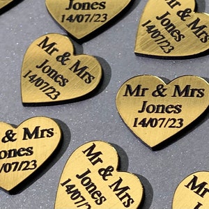 Golden Acrylic Love Heart Table Decorations Personalised Wedding Favours Confetti Mr Mrs Valentines Day gold