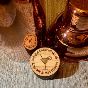 Personalised Oak Cocktail Tokens Wedding Favours Circles party ...