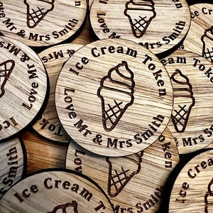 Personalisierte Eiche Eis Token Hochzeit Gefälligkeiten Kreise Party Feier Holz Eistüte