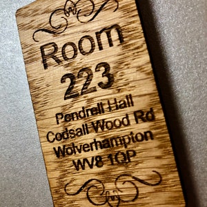 Oak Hotel Room Key B&B Caraven Business Door Wooden Keyrings Personalised Fob