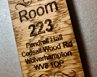 Oak Hotel Room Key B&B Caraven Business Door Wooden Keyrings Personalised Fob