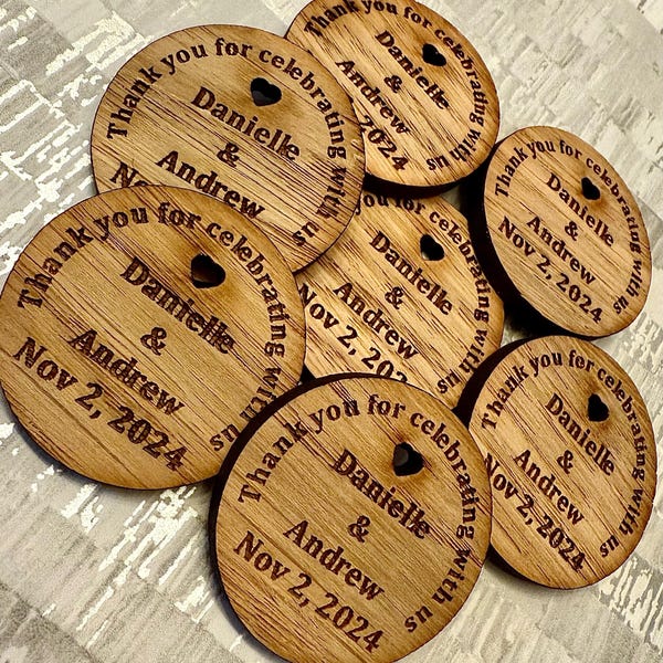 Jetons de remerciement personnalisés en chêne Cadeaux de mariage cercles Célébration de la fête en bois Célébration de remerciement
