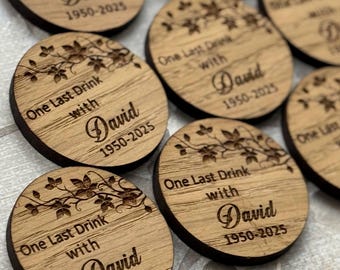 Funeral Favours Personalised Drinks Token for Guests Memorial Favours Funeral Keepsake Customised Memorial floral and leaves