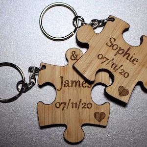 Personalised Wedding Day Gift 2x Jigsaw Puzzle Oak Keyring Anniversary Christmas Valentine&#39;s Day
