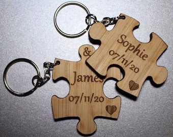 Personalised Wedding Day Gift 2x Jigsaw Puzzle Oak Keyring Anniversary Christmas Valentine's Day