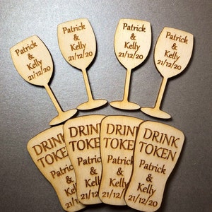 Copas de vino y pinta personalizadas, fichas de bebida de abedul, recuerdos de boda, fiestas, celebraciones, madera
