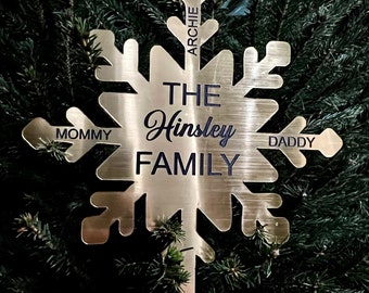 Gold Personalised Christmas Snowflake Tree Topper with Custom Family Name | first and surnames | Christmas Gift for friends holiday present